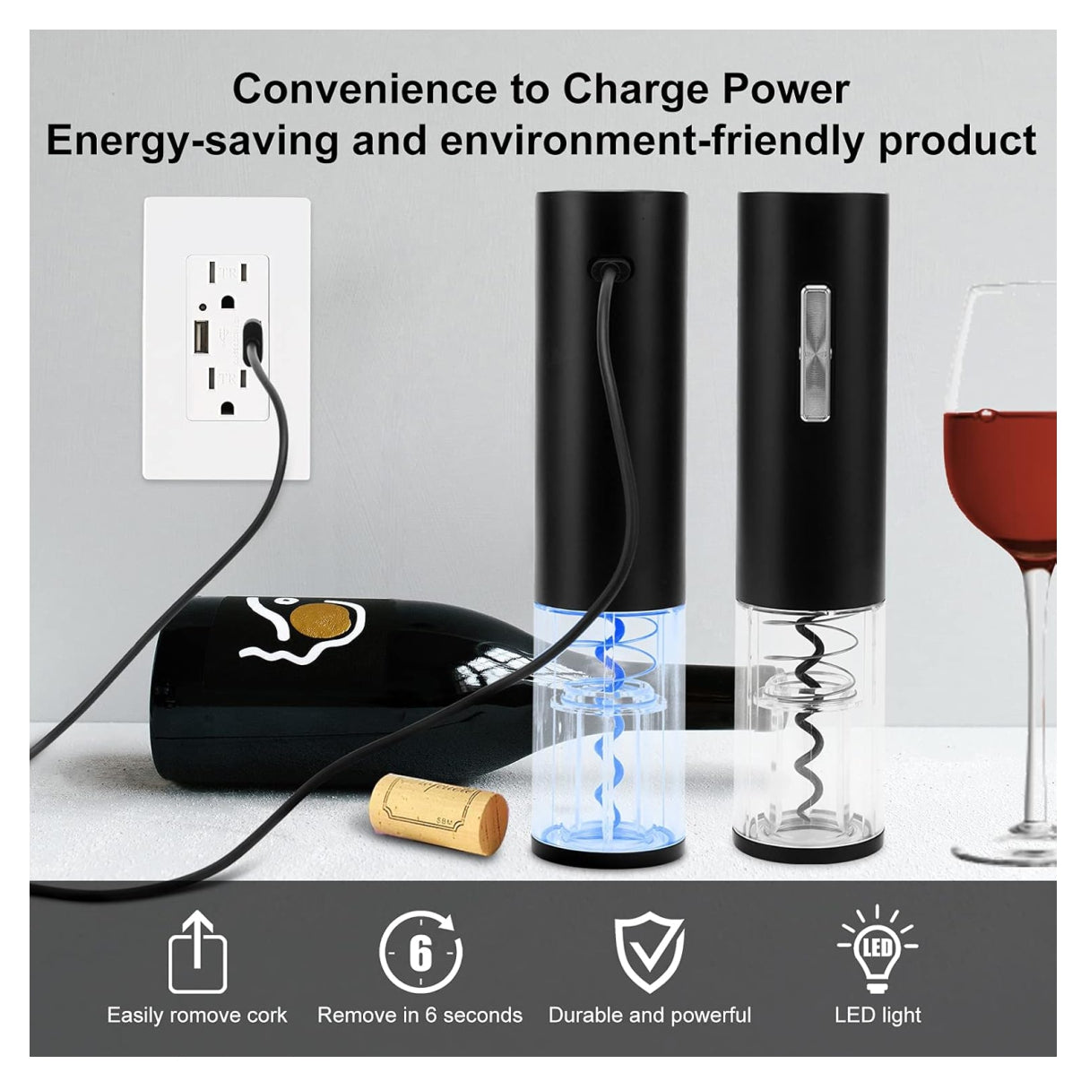 🍷 Abre Tu Vino Sin Esfuerzo – Sacacorchos Eléctrico Recargable por USB